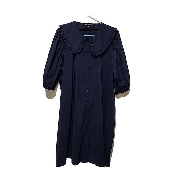 Eloquii Oversized Ruffle Collar Shirt Dress Button Down Navy size 18 D03-0284 - Picture 2 of 11